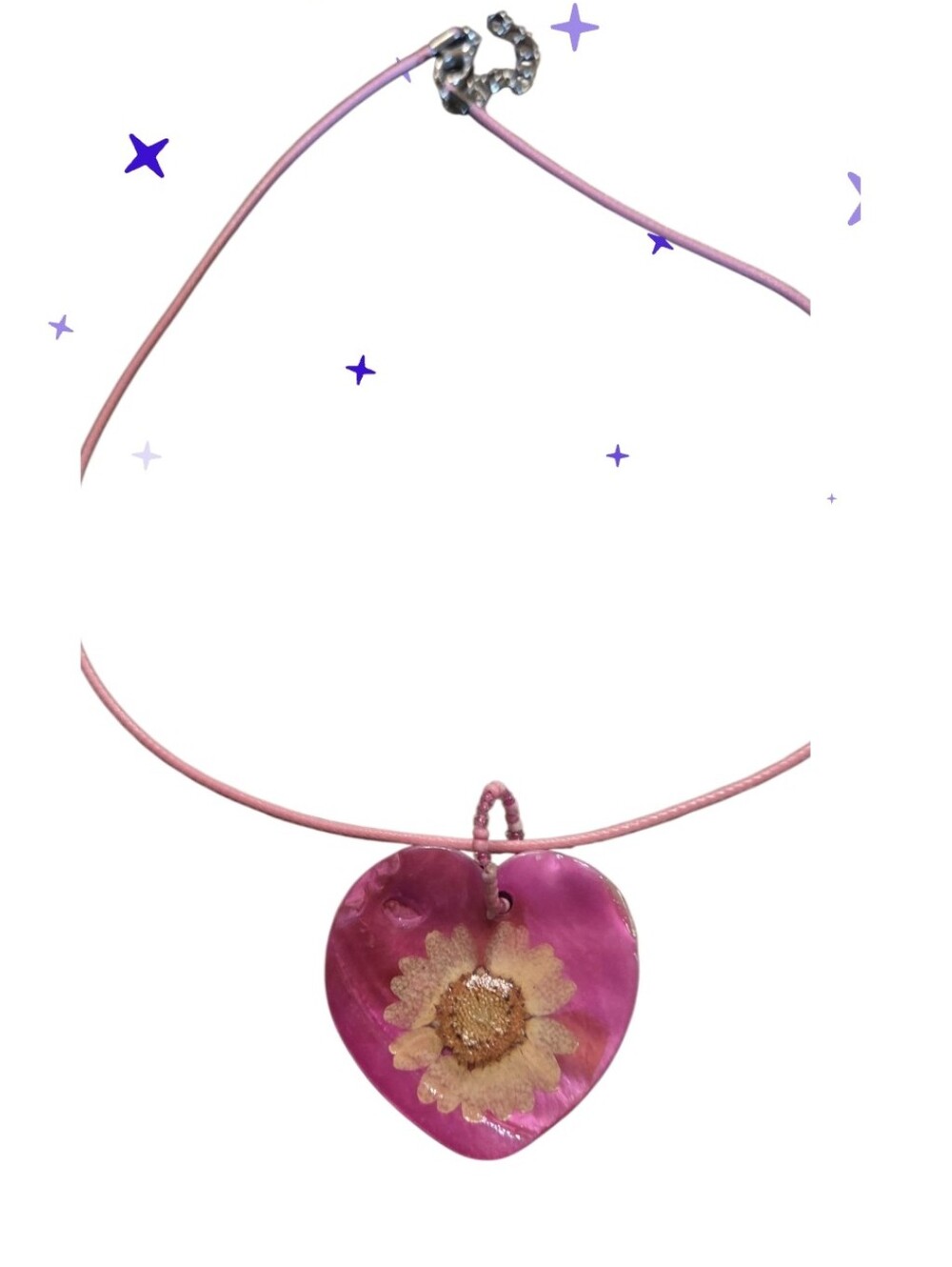 Mother Of Pearl  Pink Heart Necklace with Sunflower Pendant - Women Jewelry